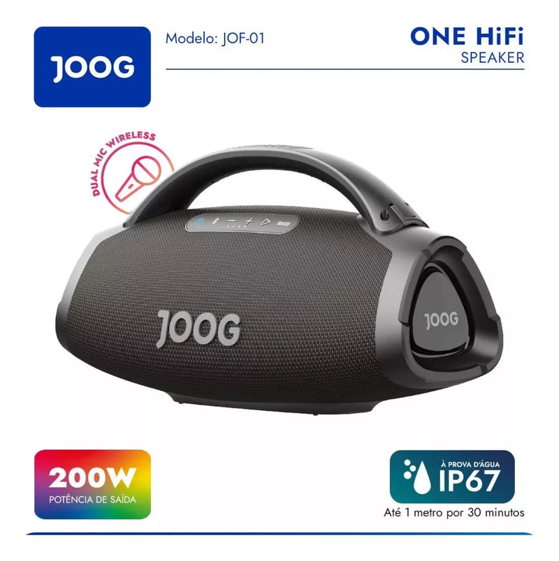 Boobox Joog extreme 200 w rms bivolt + 2 microfone sem fio de brinde