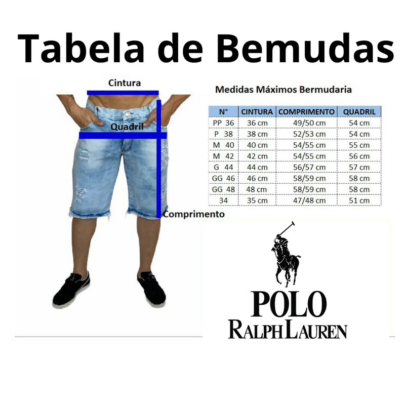 KIT 07 Bermudas Ralph Lauren 100% Sarja Premium + 03 cuecas de Brinde